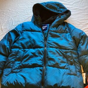 Reebok Women's Warm Sherpa Hood Puffer Jacket XL Peacock NWT Coat